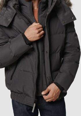 $325 Marc New York Men's Gray Umbra Faux-Fur Hooded Parka Coat Jacket Size Large