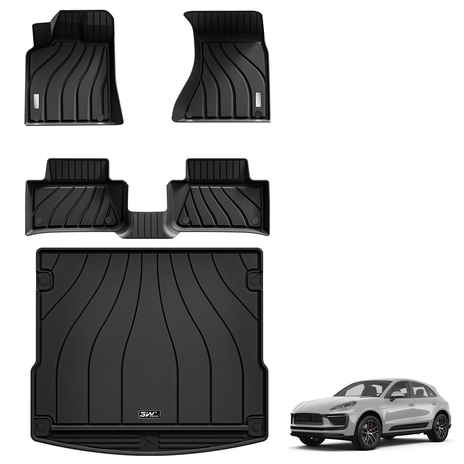 3W Floor Mats & Cargo Liner for 2014-2025 Porsche Macan All Weather Car TPE Mat