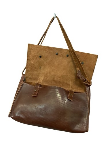 VTG 60S 70S WESTERN BOHO DARK BROWN PASTEL PINK STUD SHOULDER BAG - Picture 5 of 5