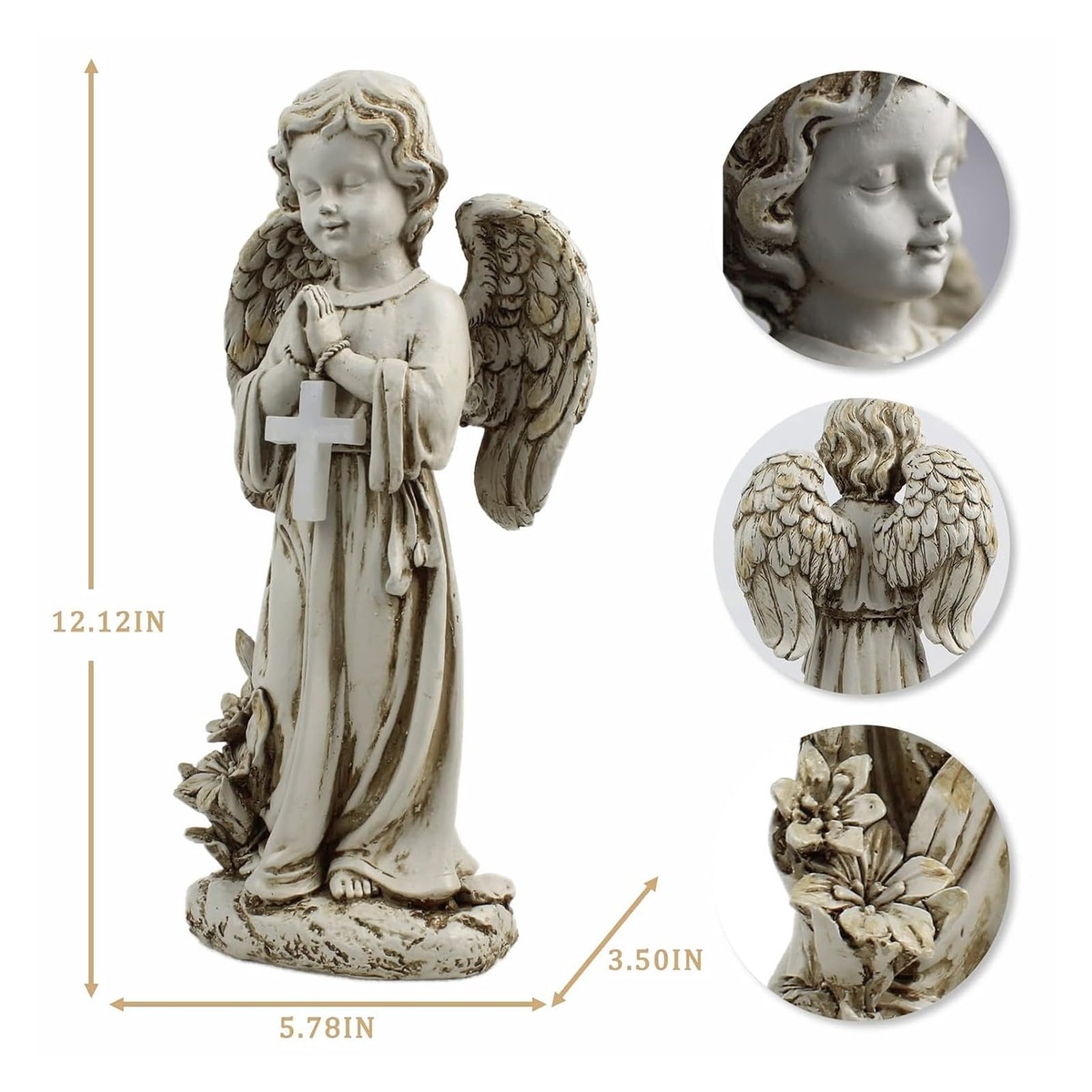 Engel Gartenstatue Schlafend – Weiße Feenskulptur Aus Kunstharz Für Terrasse, Balkon & Grab