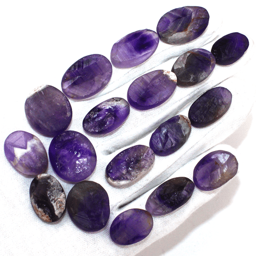 18 Pcs Natural Brazilian Amethyst Raw Face 19mm-24mm Oval Druzy Loose Gemstones - Picture 1 of 13