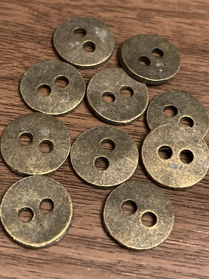 Real Metal Antique Brass / Bronze Buttons 11mm (18L) Pack of 10 - Image 3 of 4