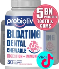 Probiotiv Bloating Dental Digestive Immune Chewable Oral Probiotics Mint 30 ct