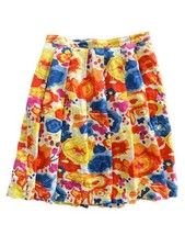 Vintage Liz Claiborne Floral Linen A-Line Midi Skirt Pleated Pockets 10