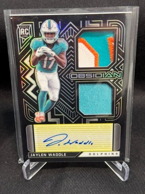 JAYLEN WADDLE 2021 PANINI OBSIDIAN DUAL ROOKIE RC AUTO PATCH #17/25 JERSEY #!