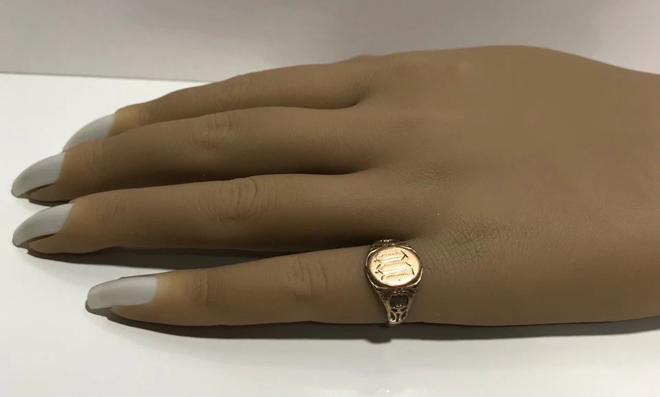 Vintage 10K Solid Gold Signet Ring, Estate Initials, 2 Tone Gold Size 5.25 - Image 2 of 4