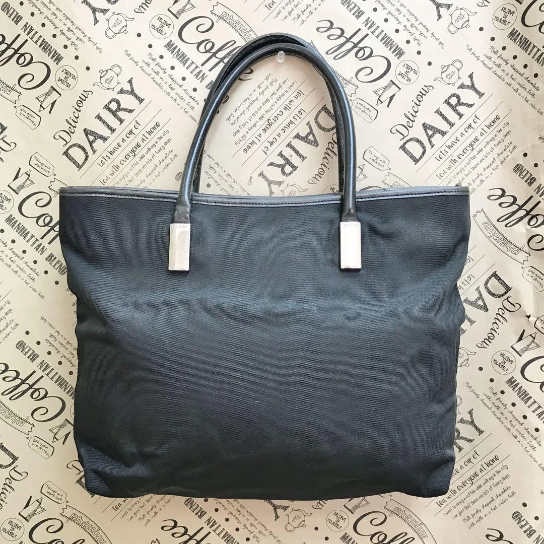 Gucci sac à main fourre tout nylon cuir logo noir Fk148 m2_0417