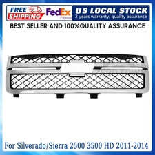 For Silverado/Sierra 2500 3500 HD 11-14 Chrome Front Grille Black Mesh Stlye