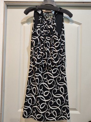Maggy L Women's Size 8 Sundress Black White Halter Top Knee-length Night Out