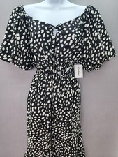Anthropologie Kindred 2X Black Irregular Polka Dot Elastic Waist Maxi Dress