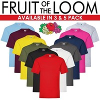 3 & 5 Pack Fruit of The Loom Mens T Shirts 100% Cotton Plain Short Sleeve Tee