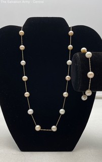 10K Yellow Gold Necklace And Bracelet Spring Ring Fine Jewelry Set 14.19g