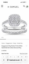 H. Samuel 9ct White Gold Diamond Halo Bridal Ring Set Size K.