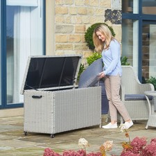 Grey Outdoor Rattan Storage Box with Wheels for Garden Cushions Blankets Premium