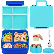 Kids Bento Lunch Box with 8oz Soup Thermo, Kids Leakproof Lunch Food Containe...