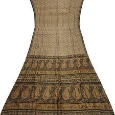 Namaste Vintage Brown Saree 100% Pure Silk Paisley Printed Sari 6YD Craft Fabric