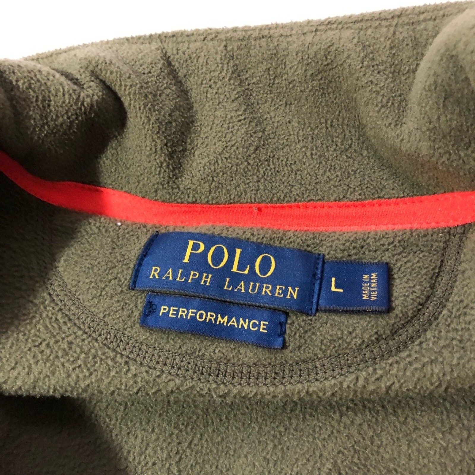 Polo Ralph Lauren uomo L verde oliva arancione pony performance pile full zip