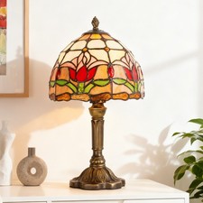 Tulip Tiffany Desk Lamp,8in Mini Single Head Warm Light, Office/bedside Lighting