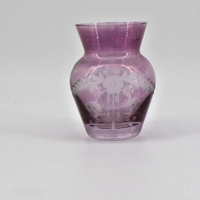 Vintage Bohemian Crystal Pink Lustre Etched Flowers