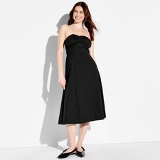 Wild Fable Women's Fit and Flare Strapless Midi A-Line Dress Sleeveless Open Box