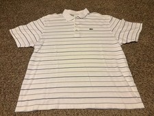 Lacoste Sport Striped Polo Shirt White Navy Gray Croc Logo 23.5x28