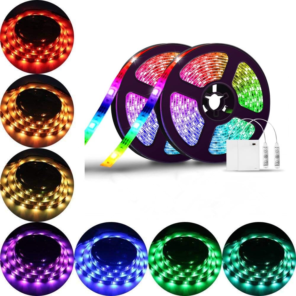 Bandes LED RVB multicolores de 50 cm autonomes à piles pour éclairage d'ambiance