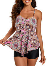 Womens Tankini Swimsuit Set Size L UK Bikini Top & Briefs Shorts Bottoms 2 Piece