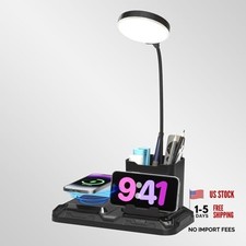 4 in 1 Desk Lamp with Wireless Charger - 360  Rotating Gooseneck Small Table