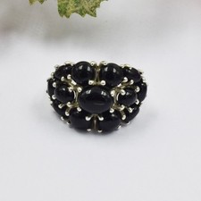 Genuine Black Onyx Gemstone Cluster Ring Sterling 925 Silver Promise Jewelry NEW