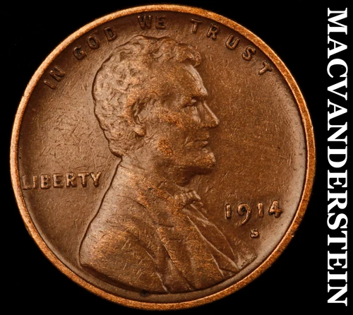 1914-S Lincoln Wheat Cent- Very Fine+/ Extra Fine- Semi Key Better Date #J1776