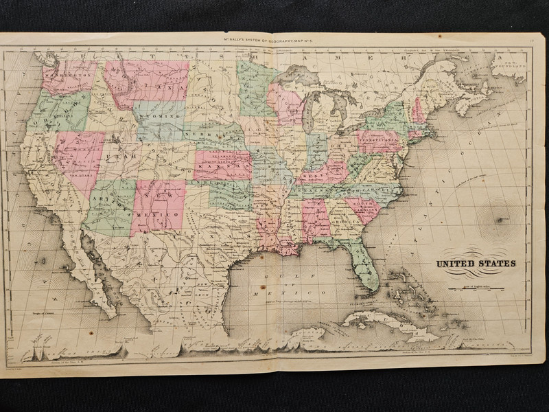 1869 Sherman MnNally Map United States and Western Territories Texas Rare