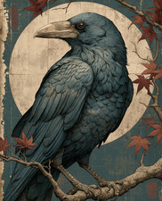8x10 Black Raven Against Full Moon Art Print - 994244949