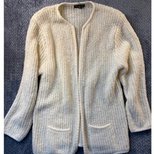 Joan Harper Vintage Cream Boucle Knit Open Front Cardigan Sweater Granny L