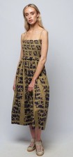 Women’s Ulla Johnson Size 6 Ashkara Cotton Sepia Spa Smocked Midi Dress Abstract