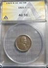 1921-S Lincoln Cent, ANACS AU 58, Free SH