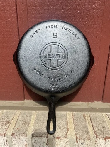 GRISWOLD #8 Cast Iron Skillet Pan Large Logo 704  Seasoned Rare - Solid Conditio