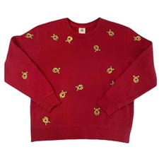 Disney Winnie the Pooh Red Embroidered All Over Face Sweatshirt Small