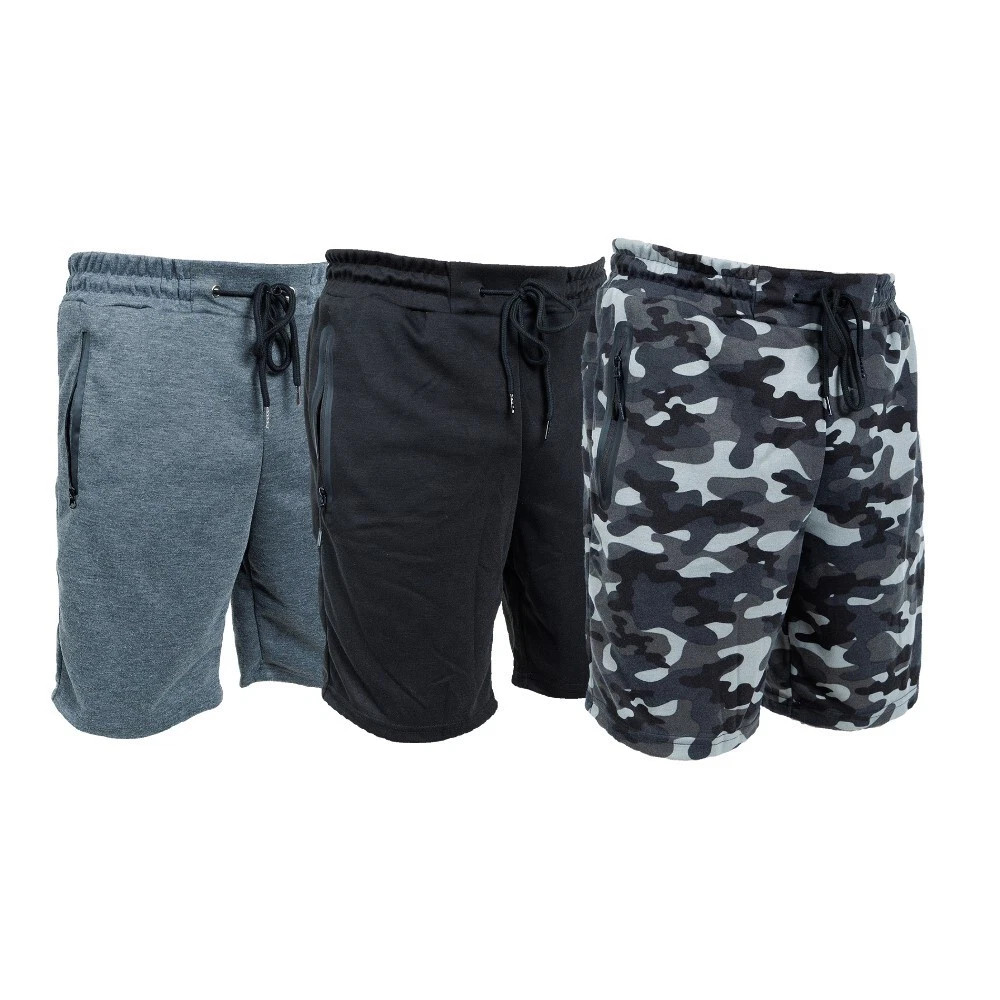 3 Pack Men Sweat Shorts Soft Casual Zipper Pocket Fleece Lounge &Gym short S-3XL