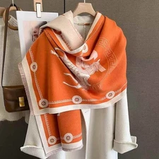 Oversized Cashmere Feel Scarf Polyester Horse Print Wrap Shawl