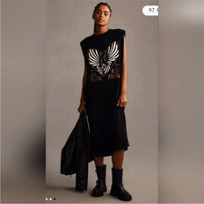 Farm Rio X Anthropologie Black Sleeveless Graphic Bird Heart Midi Dress | M