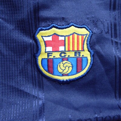 Vtg. F.C.B. Barcelona men's soccer futbol shorts, blue, shiny, lined, pre-owned