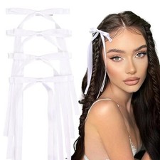 4PCS Hair Bows for Women Girls Tassel Ribbon Bowknot Hair Clips White