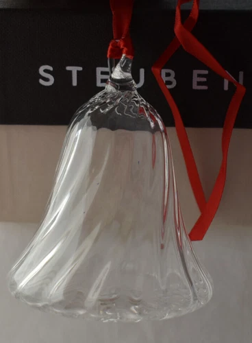 Vintage STEUBEN Glass Christmas BELL Ornament Puffy 3D Hand Blown New in Box