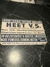 Heet V.S. Gas Oil 50s 60s Metal Sign Garage Auto Motor Engine 18” Rare Vtg