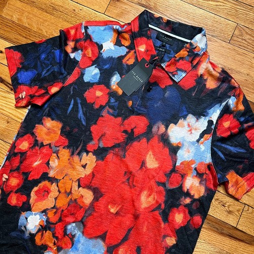 Ted Baker Mens Darly Floral Print Linen Polo Shirt NWT $175 Size 3 / Medium Slim - Picture 3 of 9