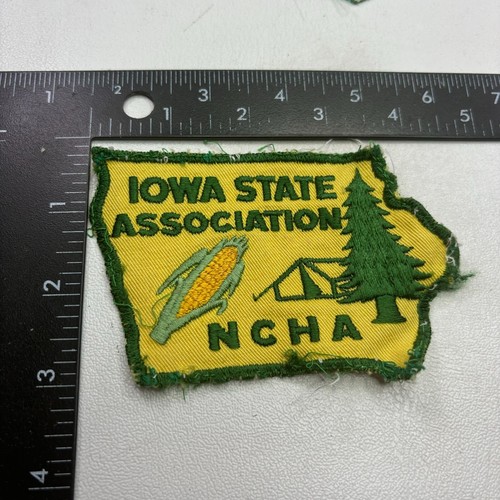 Vintage State Map Shape Corn Pine Tree NCHA IOWA STATE ASSN. Camp Hike Patch 403