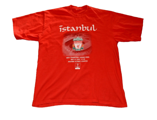 Liverpool FC 2005 Champions League Final Istanbul Graphic Red T-Shirt Mens Large - Afbeelding 1 van 5