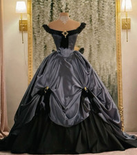 Vintage Gothic Black Wedding Dresses Ruffles Off the Shoulder Bridal Gowns