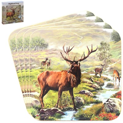 4er Set Highland Hirsch Untersetzer Heißgetränk Matten, Kaffee Tee, Quadratisch Hitzebeständig