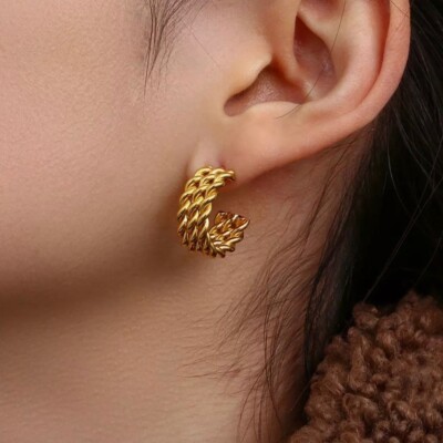 18k Gold Plated Braided Texture Hoop Earrings
